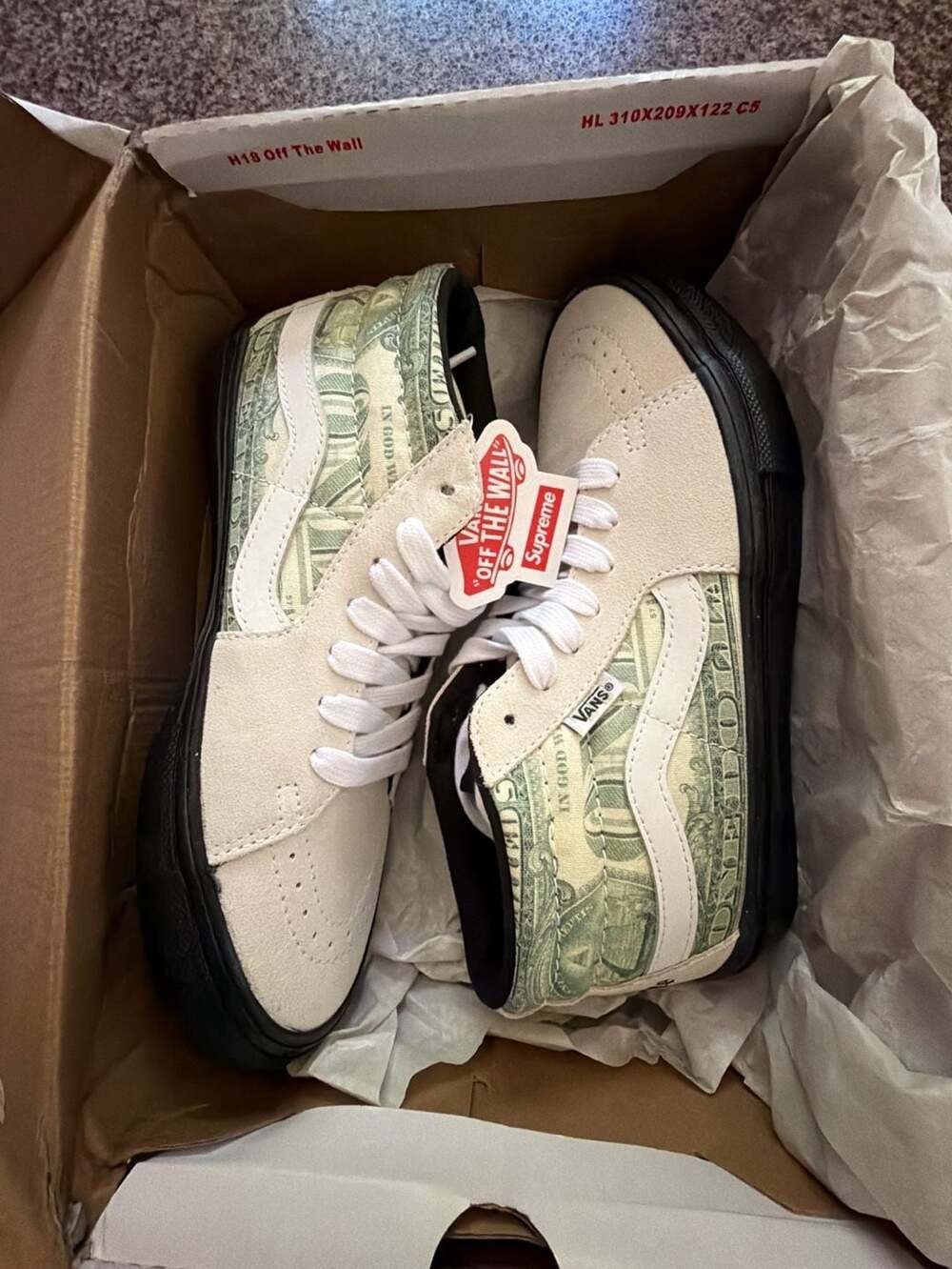 Supreme x Vans Skate Grosso Mid Size 7.0 Dollar Bill White